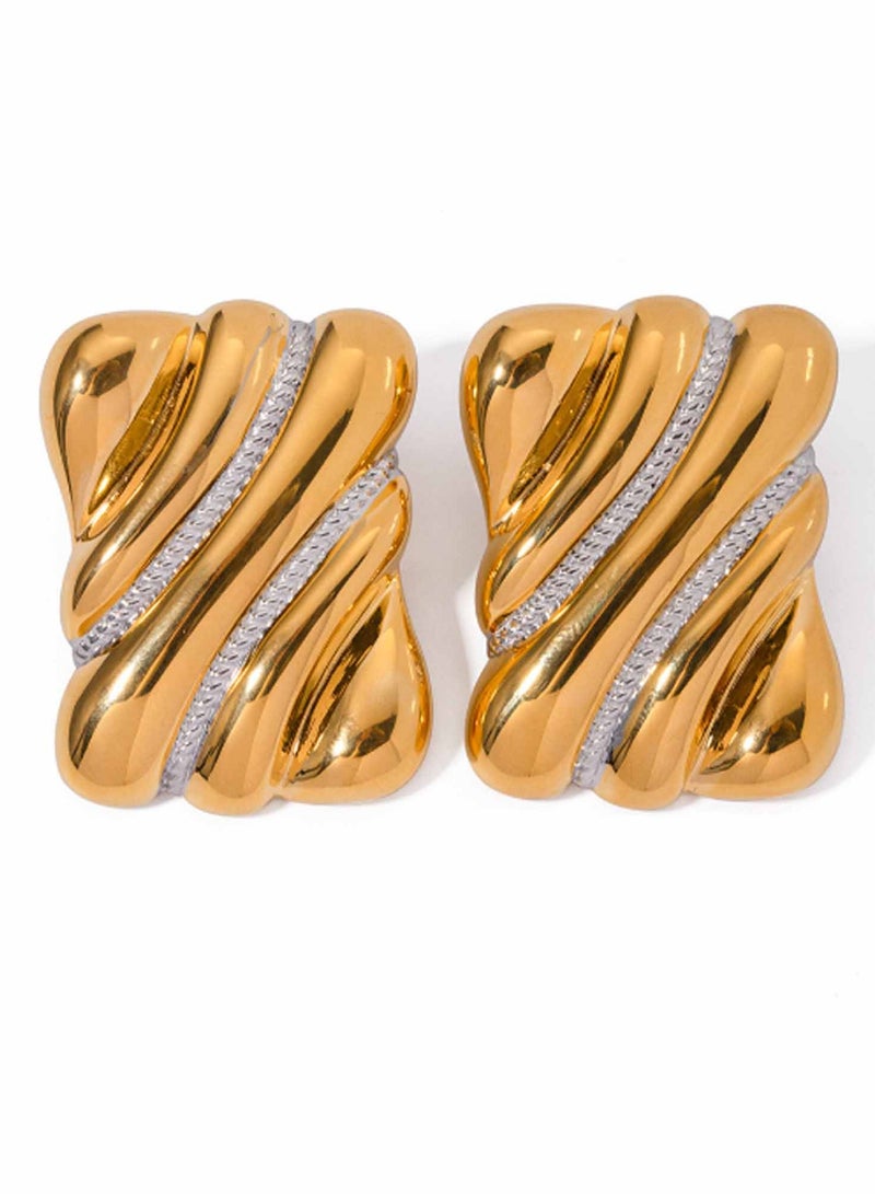 كاف كريشنس أقراط من الفولاذ المقاوم للصدأ مطلية بالذهب عيار 18 قيراط بتصميم ملتوي مع خطوط من الماس، - Image 1