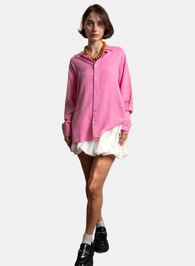 In Your Shoe Pink Boyfriend Linen Shirt - Image 1