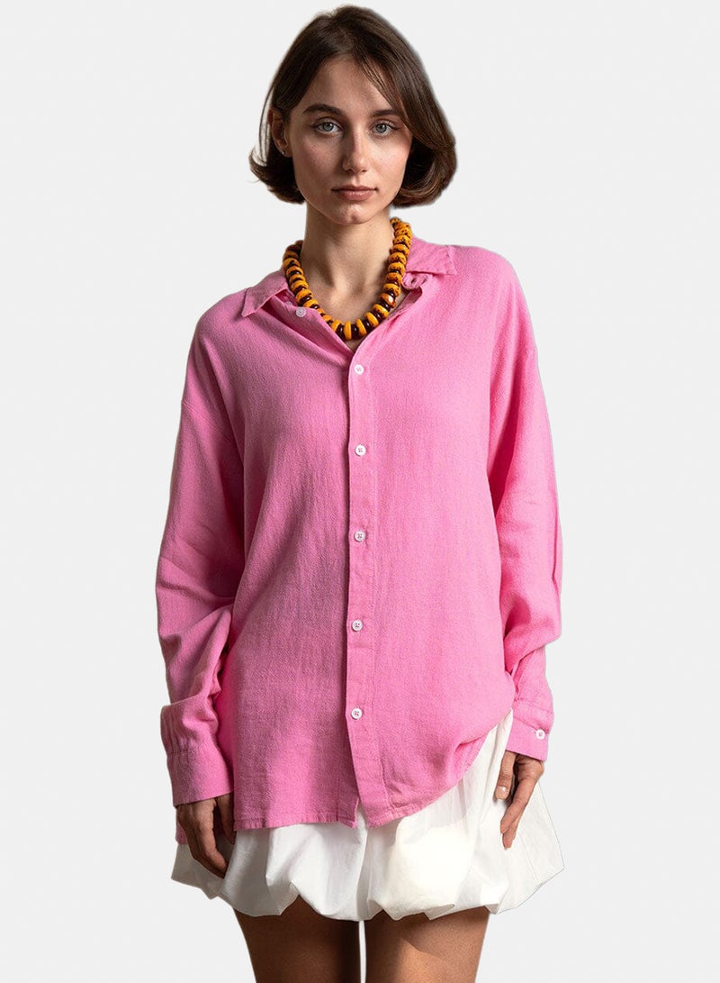 In Your Shoe Pink Boyfriend Linen Shirt - Image 2