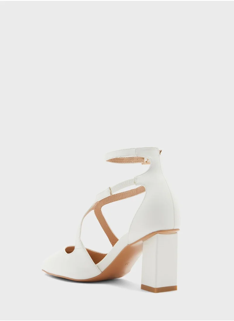Khizana Criss Cross Block Heel Pointed Pump