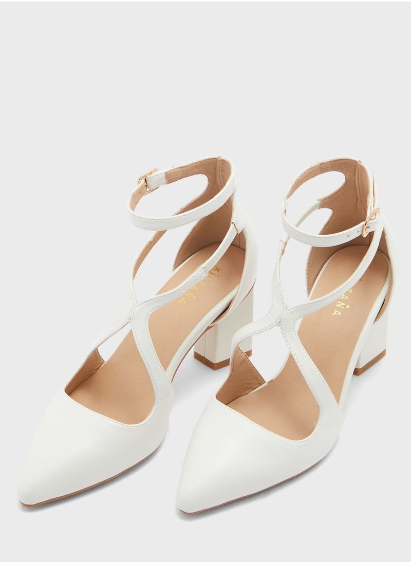 Khizana - Criss Cross Block Heel Pointed Pump - Image 1