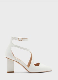 Criss Cross Block Heel Pointed Pump