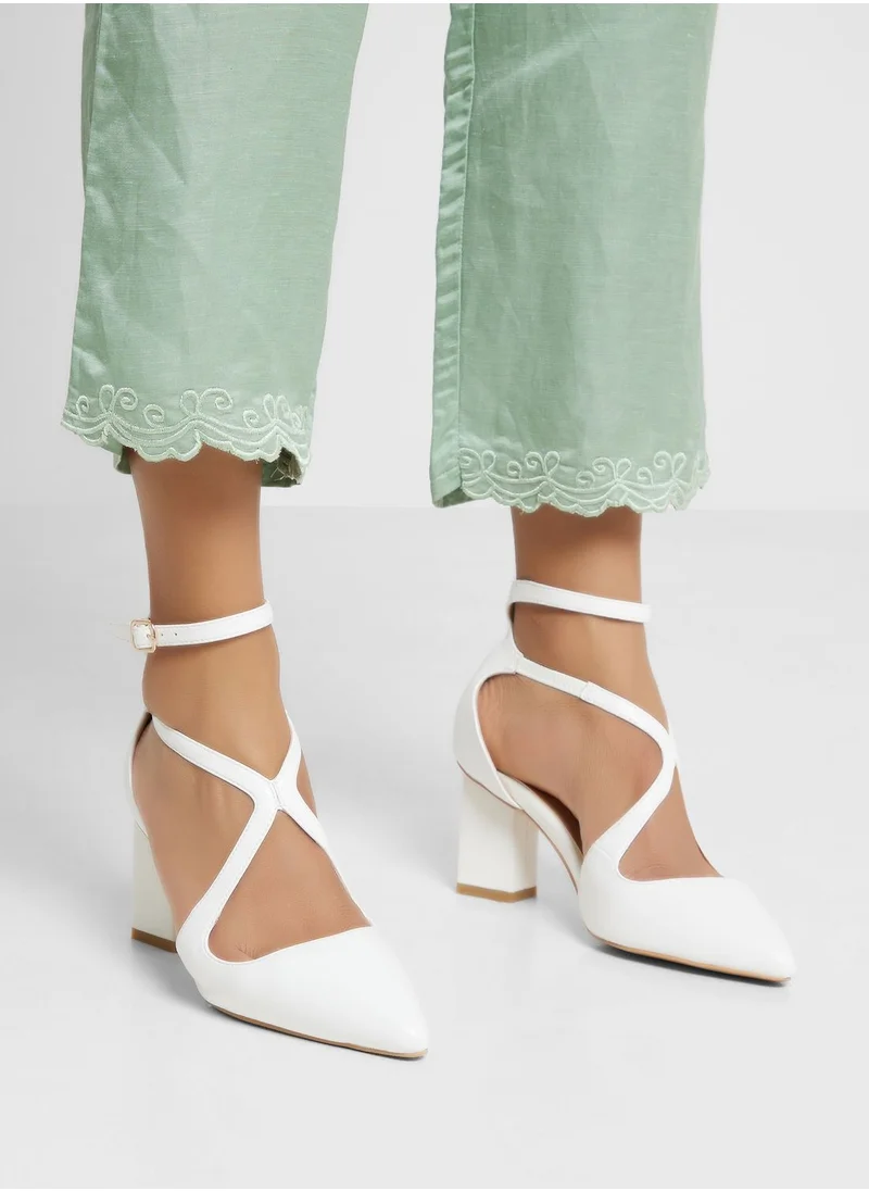 Khizana Criss Cross Block Heel Pointed Pump
