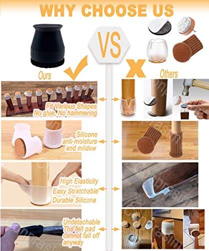 Conprasim Small Fit 1516to 1 732Chair Leg Caps Floor Protectors Furniture Leg Feet Protective Cover Chair Leg Protectors for Hardwood Floors Silicone Furniture Pads with Felt Slide No Scratches No Noise - Image 3