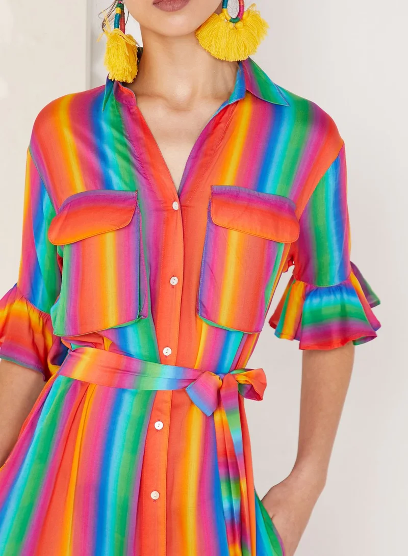 All Things Mochi Leilani Striped Frill Sleeve Maxi Dress for Women