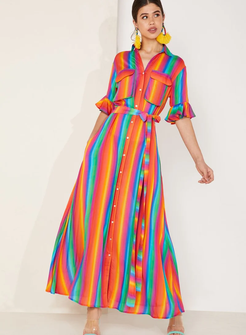 All Things Mochi Leilani Striped Frill Sleeve Maxi Dress for Women