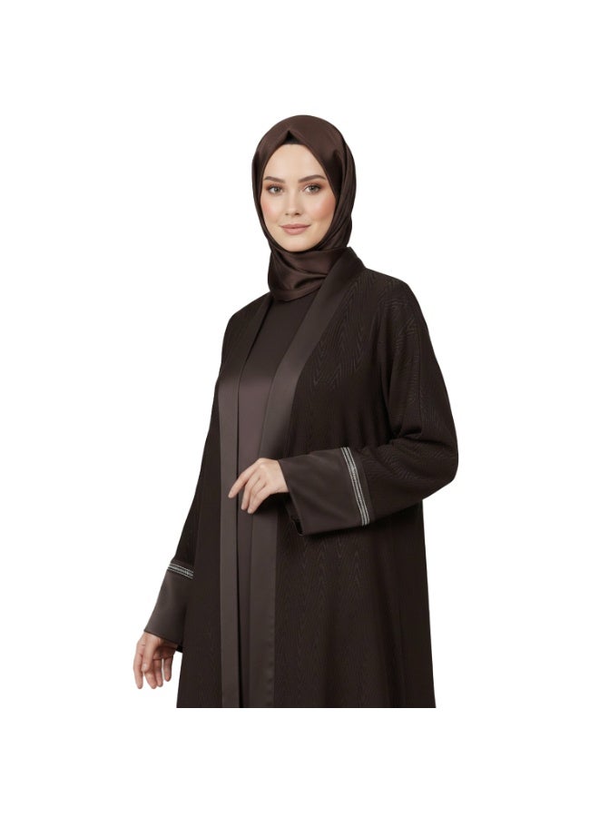 سموكي إيجيبت كفتان عباية كريب چكار - بني - Image 3