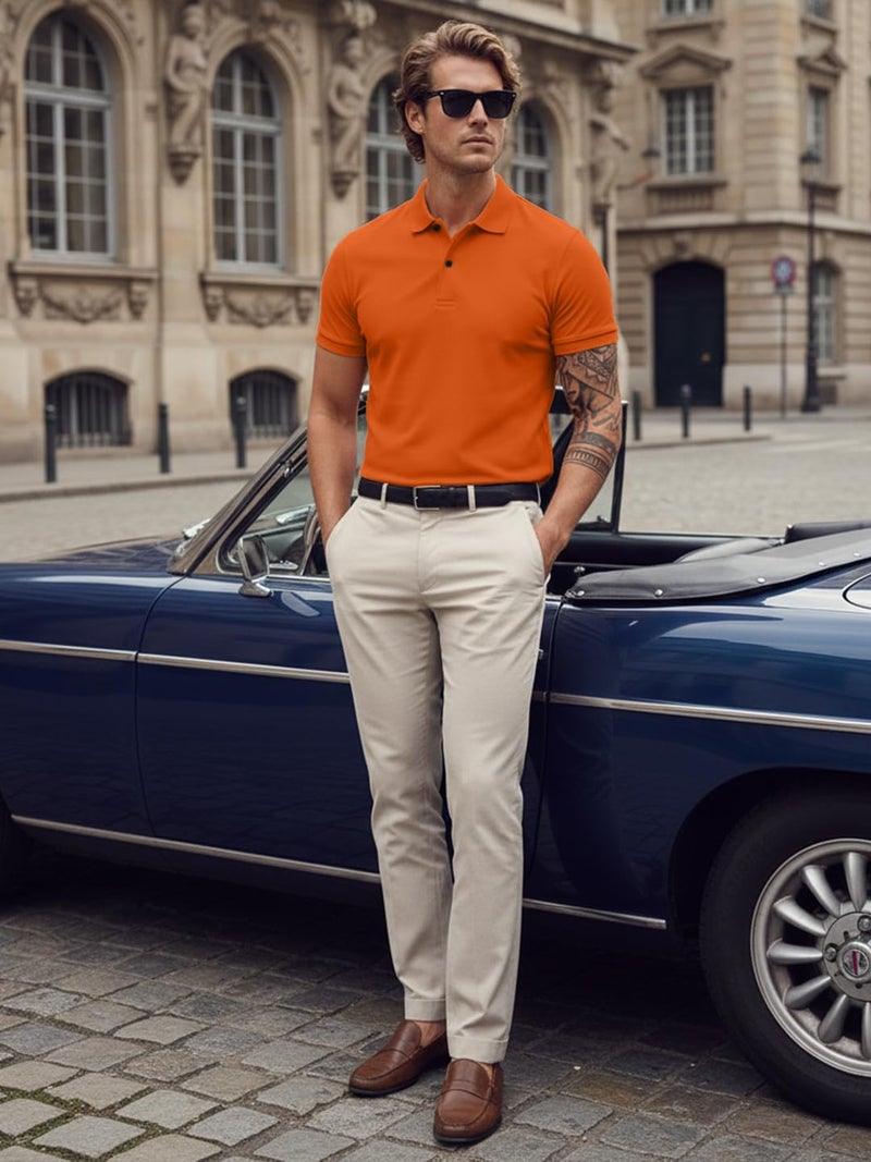 LEOTUDE Men's Matty Regular Fit Polo T-Shirt for Man (P999_Ornge_P_Orange_L) - Image 4