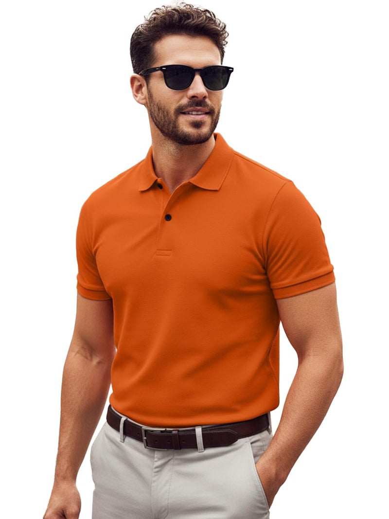 LEOTUDE Men's Matty Regular Fit Polo T-Shirt for Man (P999_Ornge_P_Orange_L) - Image 1