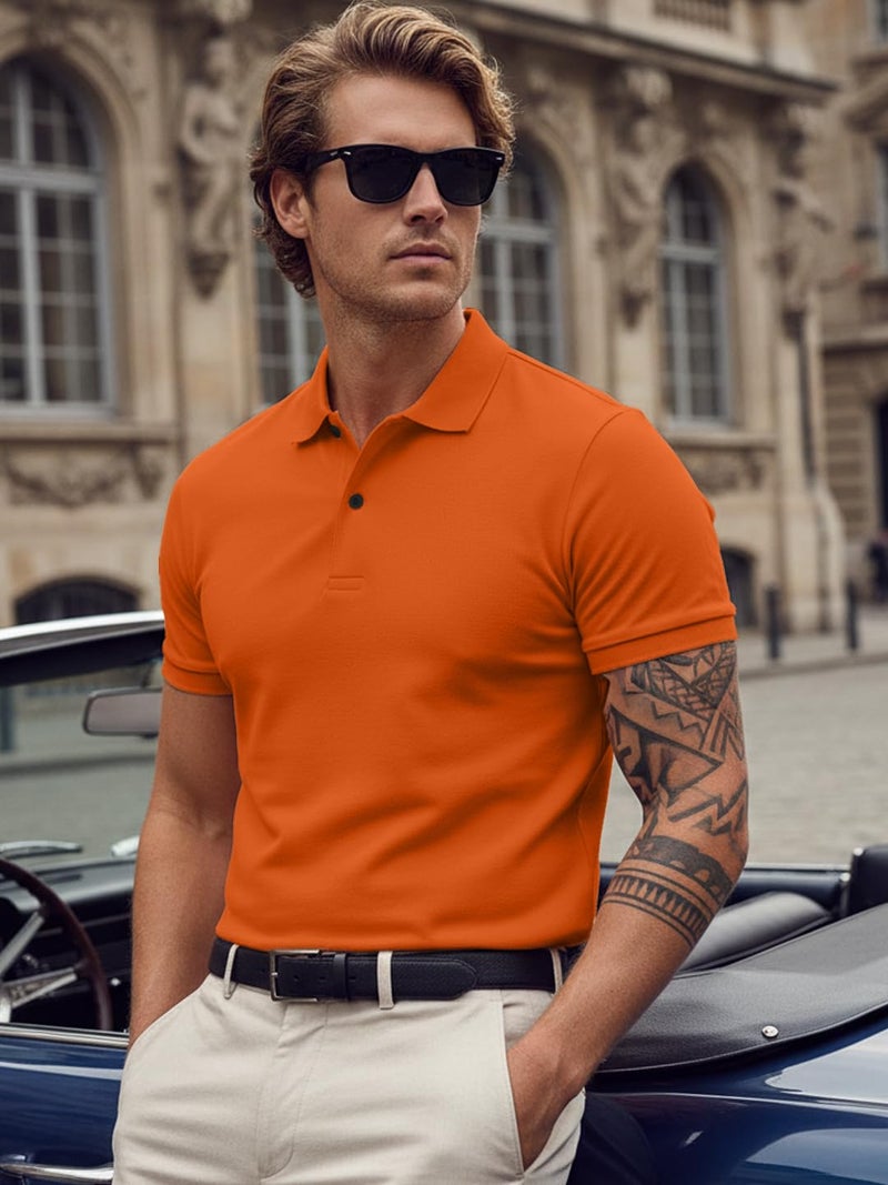 LEOTUDE Men's Matty Regular Fit Polo T-Shirt for Man (P999_Ornge_P_Orange_L) - Image 2