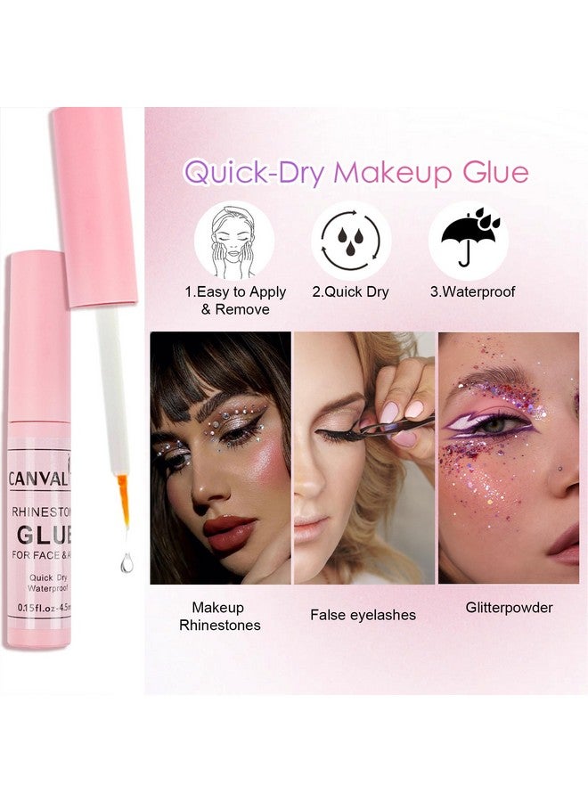 Canvalite Rhinestones for Face Colorful Face Gems Face Jewels AB & Clear Eye Hair Nail Gems Rhinestones with Quick Dry Makeup Glue, 1 Rhinestones Picker Wax Pen, 1 Tweezers for Nail Art Face Makeup - Image 5
