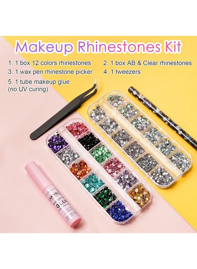 Canvalite Rhinestones for Face Colorful Face Gems Face Jewels AB & Clear Eye Hair Nail Gems Rhinestones with Quick Dry Makeup Glue, 1 Rhinestones Picker Wax Pen, 1 Tweezers for Nail Art Face Makeup - Image 2