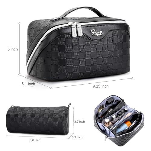 BOYATU Travel Makeup Bag Organizer Cosmetic Bag: 3 Pcs Set Make up Bags for Women with Handle - Waterproof Vegan Leather Toiletry Bags Travel Essentials Pouch with Compartments (01-Black) - Image 2