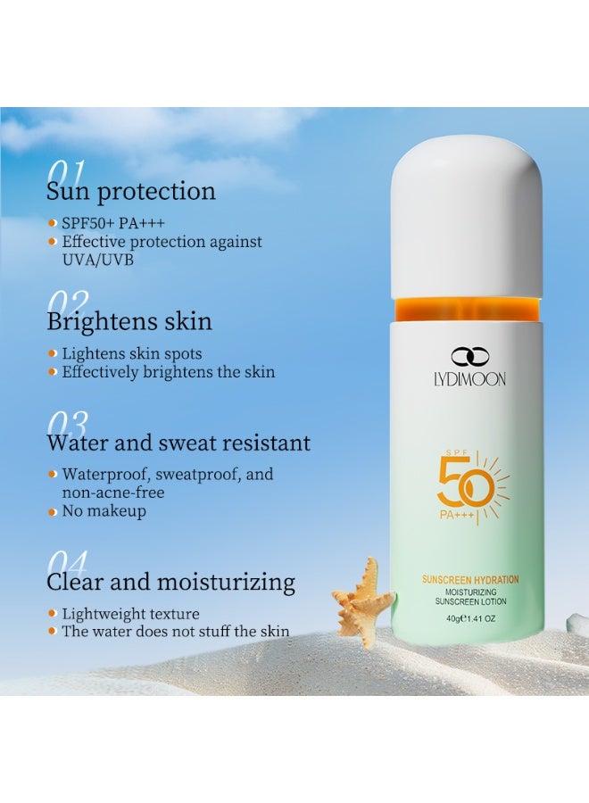 LYDIMOON SPF50+ High Protection Sunscreen Lotion PA+++ Oil Free Waterproof Sweat Resistant Brightening UV Block For All Skin Types 40g - Image 4