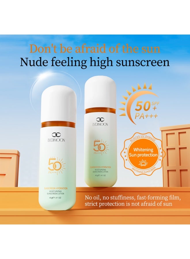 LYDIMOON SPF50+ High Protection Sunscreen Lotion PA+++ Oil Free Waterproof Sweat Resistant Brightening UV Block For All Skin Types 40g - Image 1