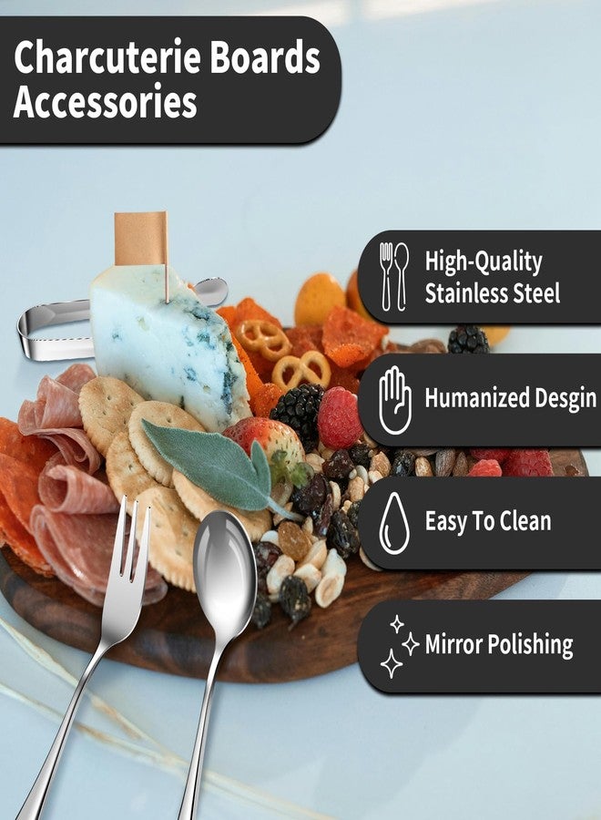 GUZE-US Charcuterie Boards Accessories, Charcuterie Utensils, Stainless Steel Spreader Knives Forks Spoons Mini Serving Tongs Small Dipping Bowls Toothpick Flags Utensils for Pastry Making - Image 4