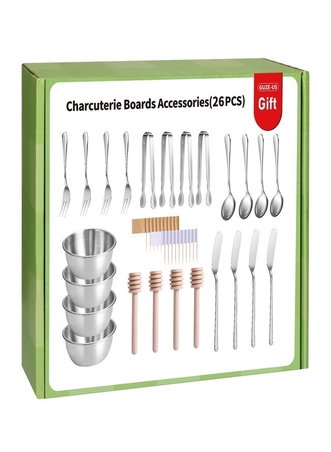 GUZE-US Charcuterie Boards Accessories, Charcuterie Utensils, Stainless Steel Spreader Knives Forks Spoons Mini Serving Tongs Small Dipping Bowls Toothpick Flags Utensils for Pastry Making - Image 3