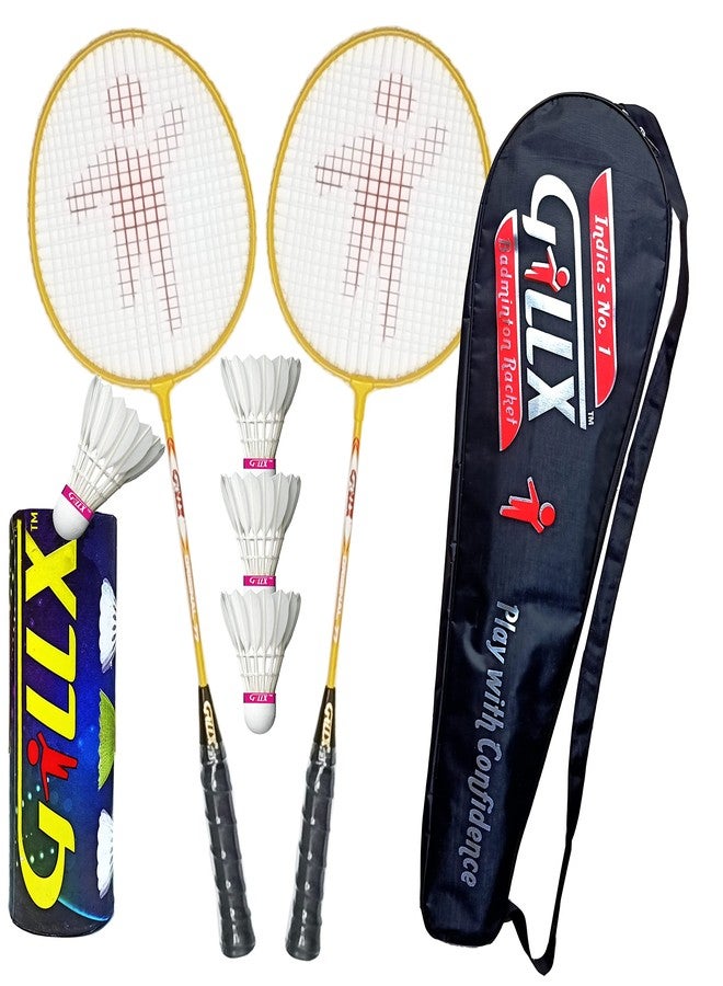 GILLX Badminton Rackets 2 Piece 3 Feather Shuttle Cocks Full Cover - Image 1