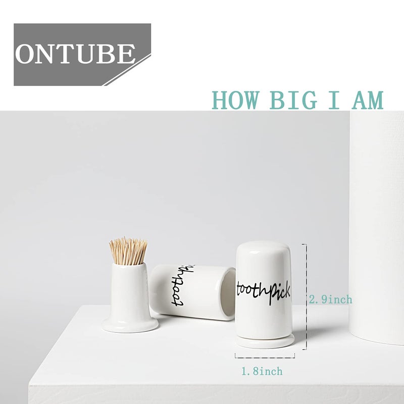 ONTUBE Ceramic Toothpick Holder Dispenser with Lid, Set of 2, White - Image 2