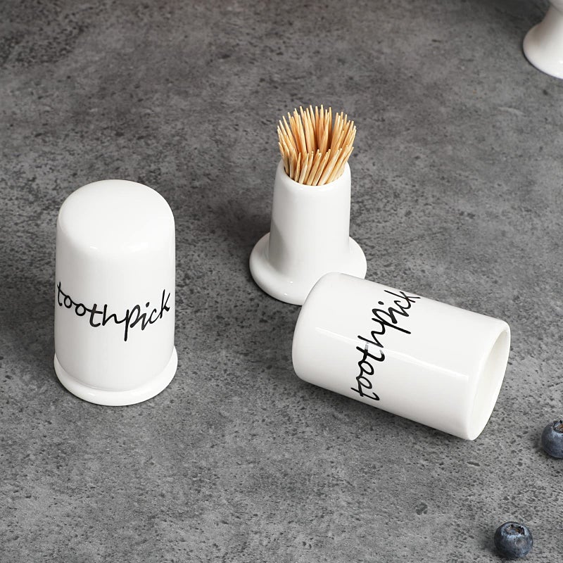 ONTUBE Ceramic Toothpick Holder Dispenser with Lid, Set of 2, White - Image 4