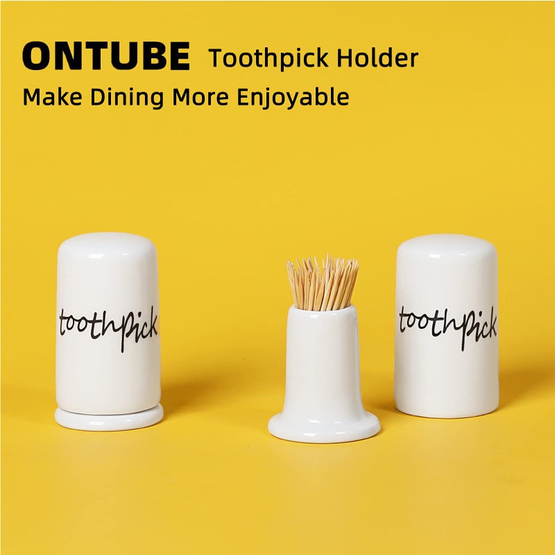 ONTUBE Ceramic Toothpick Holder Dispenser with Lid, Set of 2, White - Image 3