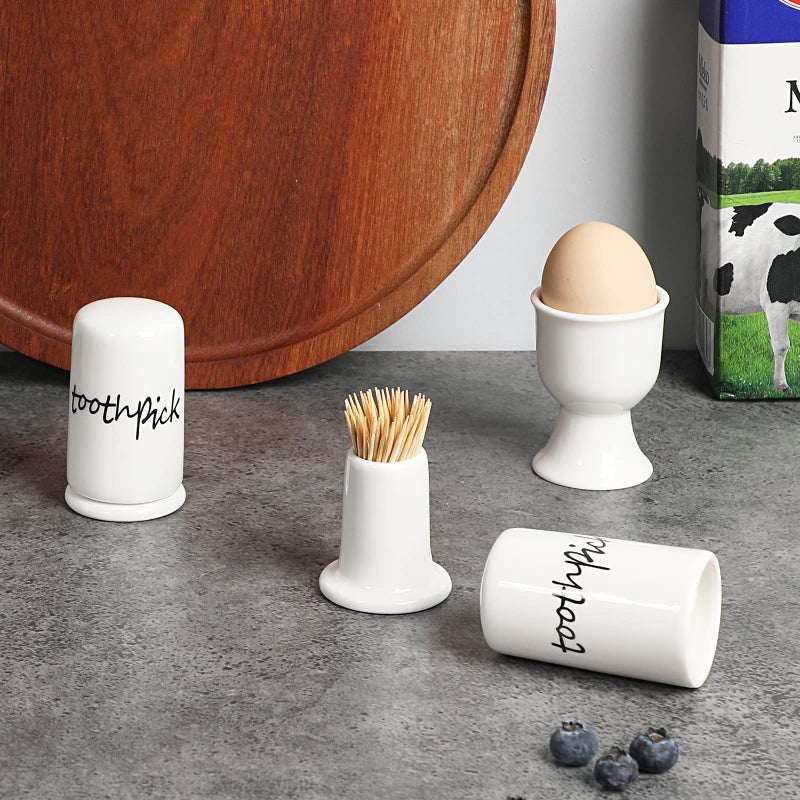 ONTUBE Ceramic Toothpick Holder Dispenser with Lid, Set of 2, White - Image 5