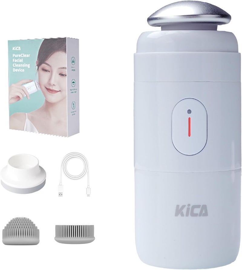 Kica Facial Cleansing Brush Face Scrubber2 Curved Silicone Brush Heads3000 VibrationsMin IPX6 Waterproof Wireless Charging Electric Face Spin Cleanser Brushes for Deep Facial CleansingBlue