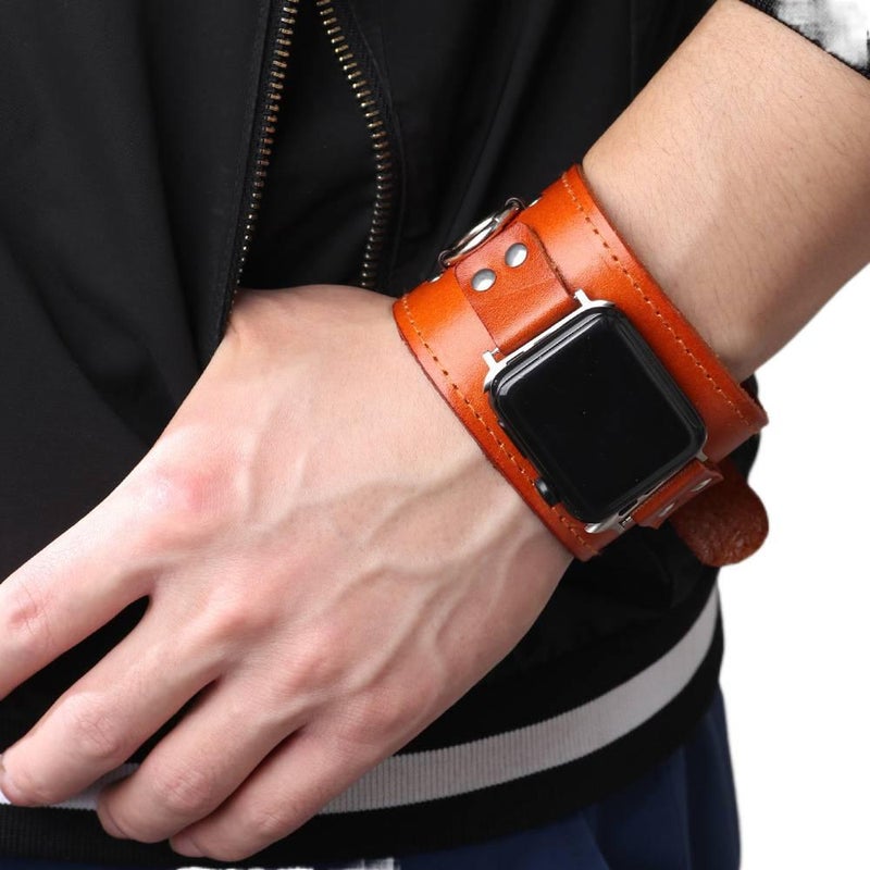 سوار ساعة ذكية سوار جلدي كلاسيكي متوافق مع Apple Watch بملاءمة قابلة للتعديل وحزام بديل للاستخدام اليومي باللون بني قابل للتعديل باللون البني - Image 2