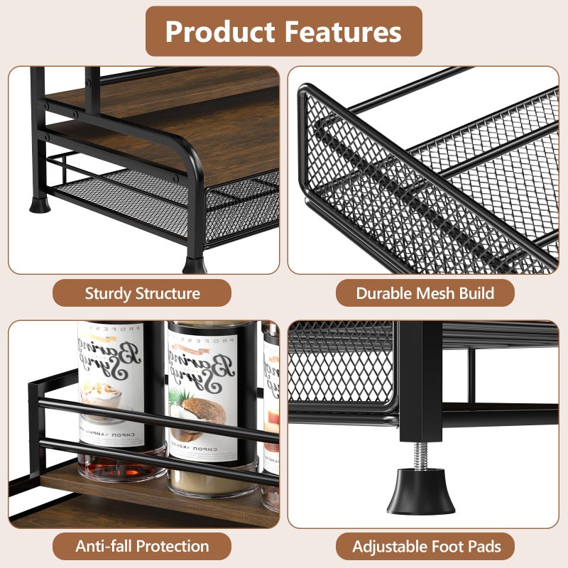 PONEYA Coffee Syrup Rack Organizer, 3-Tier 8 Bottles Syrup Rack with 35 K Cup Storage Basket for Coffee Bar, Countertop Bottle Holder Stand for Wine, Dressing for Kitchen Cafe Station - Image 5
