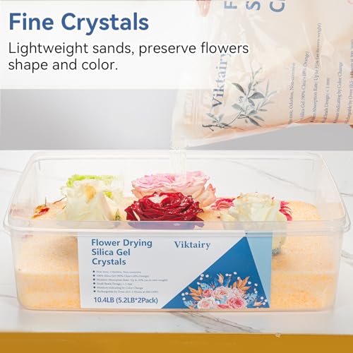 Viktairy 10.4 LBS Silica Gel Flower Drying Crystals, Reusable Color Indicating Flower Drying Silica with Airtight Container and Brush, DIY Wedding Bouquet Flower Preservation Kit, Fine Bead Size<1mm - Image 2
