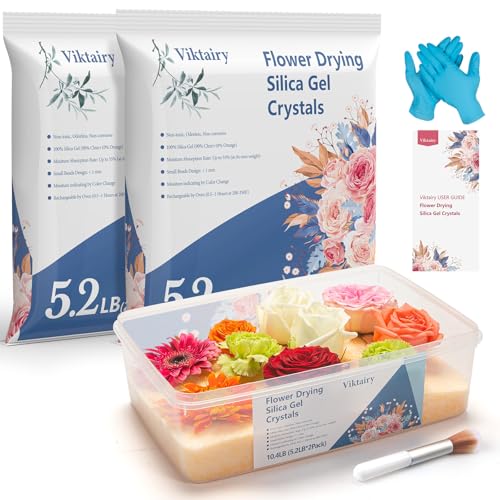 Viktairy 10.4 LBS Silica Gel Flower Drying Crystals, Reusable Color Indicating Flower Drying Silica with Airtight Container and Brush, DIY Wedding Bouquet Flower Preservation Kit, Fine Bead Size<1mm - Image 1