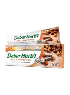 Dabur Cavity Protection Clove Toothpaste (150g + Toothbrush) | Enriched with Clove | Natural Toothpaste For Cavity Free Strong Teeth 