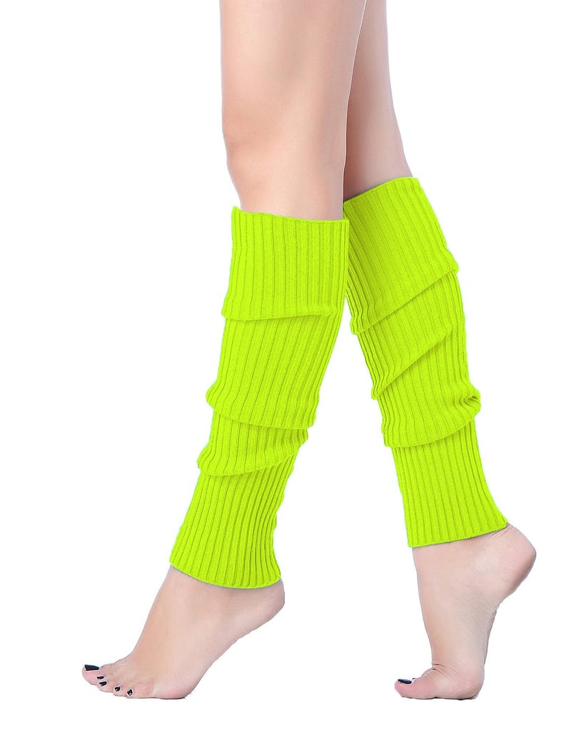v28 Women Juniors 80s Eighty's Ribbed Leg Warmers for Party Sports (Flu) - Image 3