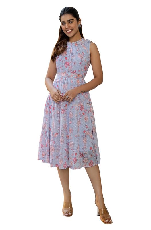 Janasya Women's Lavender Dobby Georgette Floral Tiered Dress(JAA24DR00221-XXL) - Image 1