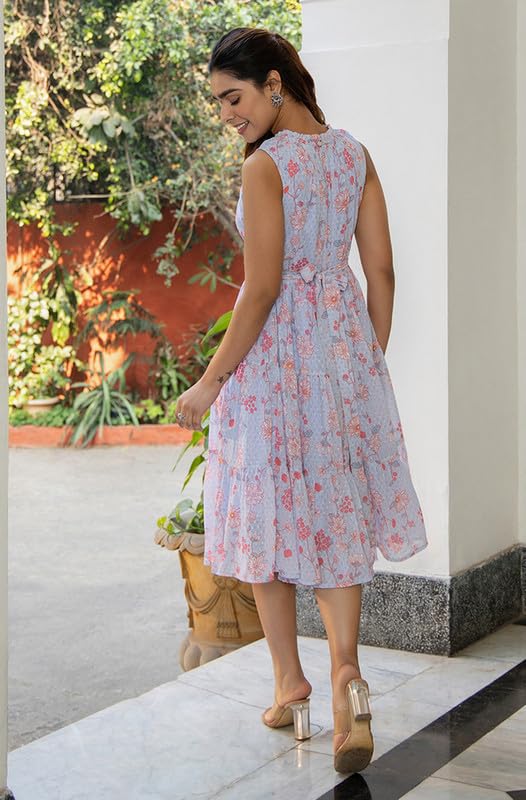 Janasya Women's Lavender Dobby Georgette Floral Tiered Dress(JAA24DR00221-XXL) - Image 4