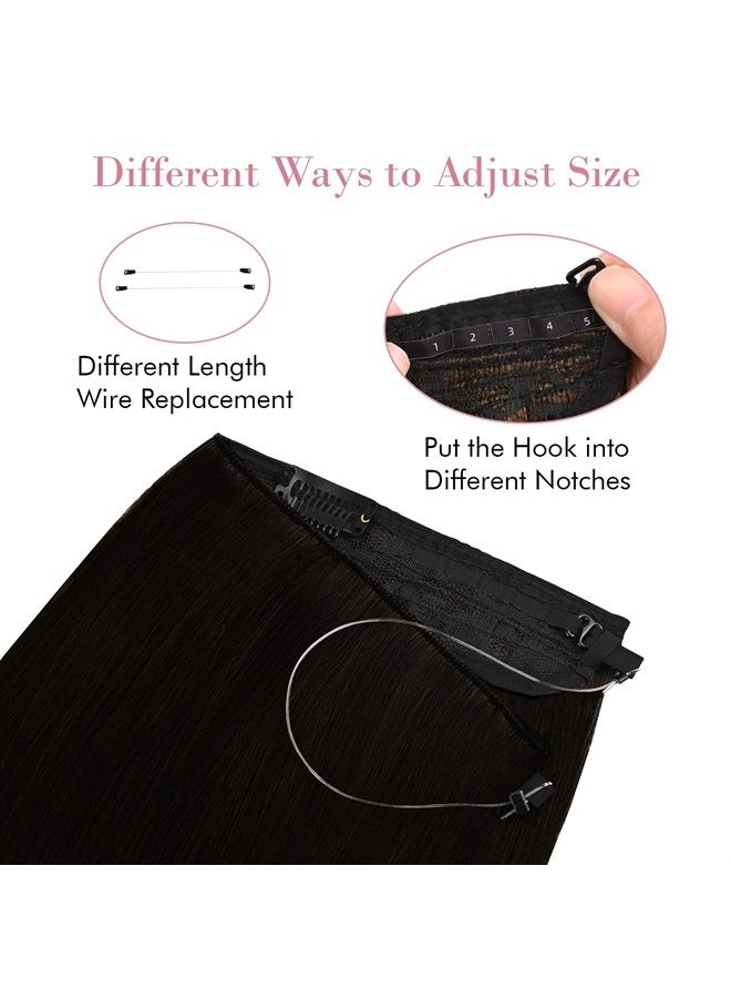 REECHO Invisible Wire Hair Extensions with Transparent Headband Adjustable Size Removable Secure Clips in Straight Secret Hairpiece for Women (20 Inch (Pack of 1), Black Brown) - Image 2