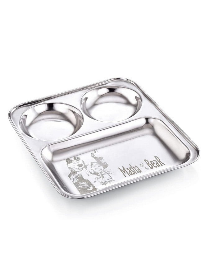 Expresso Stainless Steel | Masha and The Bear Design | Sqaure Shape Dinner Plate with 2 Sections Divided Mess Trays for Kids Lunch, Camping & Every Day Use Kitchenware, Set of 1 - Image 1
