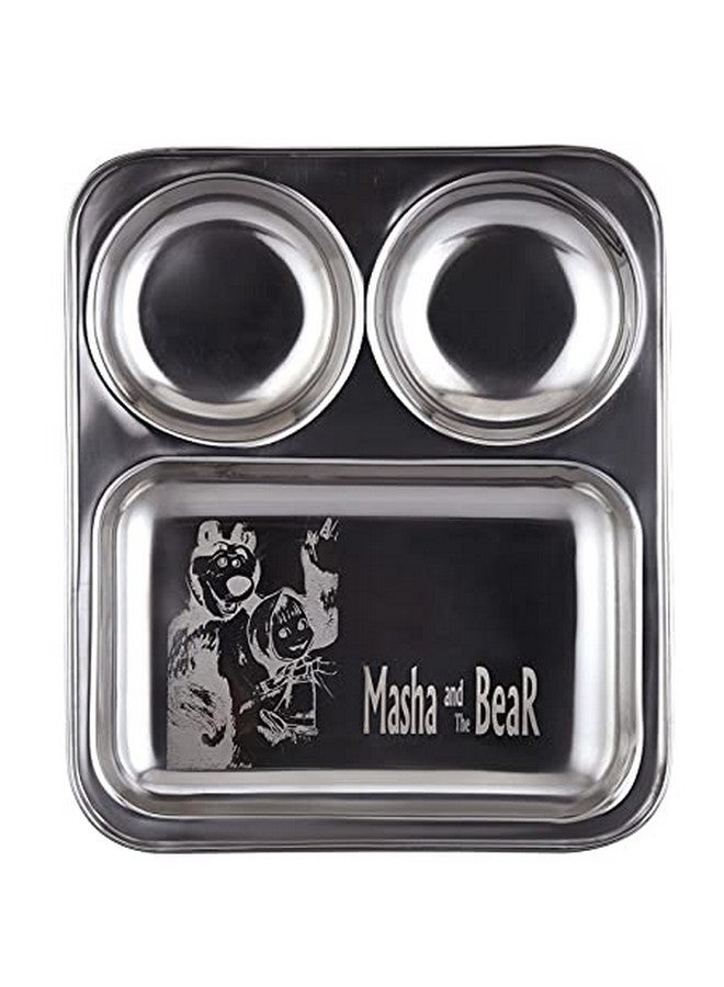 Expresso Stainless Steel | Masha and The Bear Design | Sqaure Shape Dinner Plate with 2 Sections Divided Mess Trays for Kids Lunch, Camping & Every Day Use Kitchenware, Set of 1 - Image 4