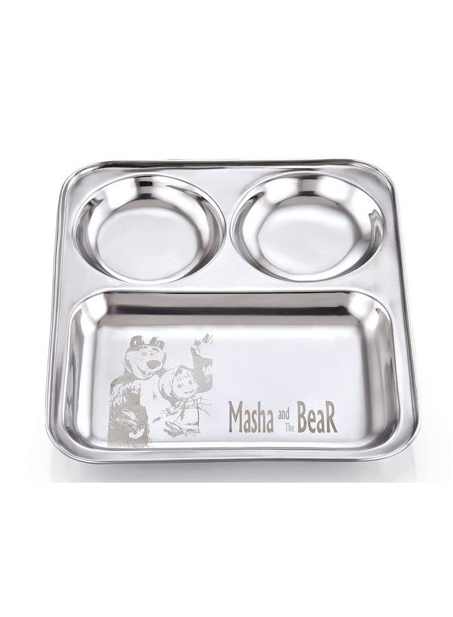Expresso Stainless Steel | Masha and The Bear Design | Sqaure Shape Dinner Plate with 2 Sections Divided Mess Trays for Kids Lunch, Camping & Every Day Use Kitchenware, Set of 1 - Image 2