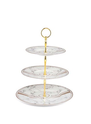 4-Piece Bagel Of Cakes Porcelain  3 Shelves Round Space(1 large plate 27 cm,1 medium plate 24 cm,1 small plate 20 cm,1 stainless steel stand) - pzsku/Z19538D4B82CCB6C08AEEZ/45/_/1692703159/454f8ed3-2fe4-4738-ac12-a87ae500aaec