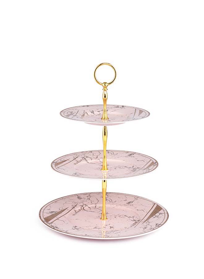 4-Piece Bagel Of Cakes Porcelain  3 Shelves Round Space(1 large plate 27 cm,1 medium plate 24 cm,1 small plate 20 cm,1 stainless steel stand)