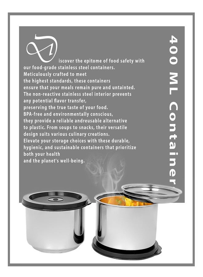 Zaib Premium Stainless Steel Double Wall Leak Proof Containers | Lunch Box Container (2 Pcs - 400 ML) - Image 5