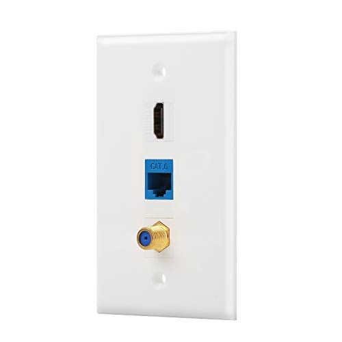 IBL- 3 Port Wall Plate with Coaxial TV Cable F Type + Cat6 Ethernet + HDMI Keystone Female to Female Jack in White - Image 1