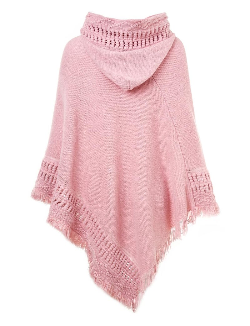 Ferand Ladies' Hooded Cape with Fringed Hem, Crochet Poncho Knitting Patterns for Women, Pink - Image 2