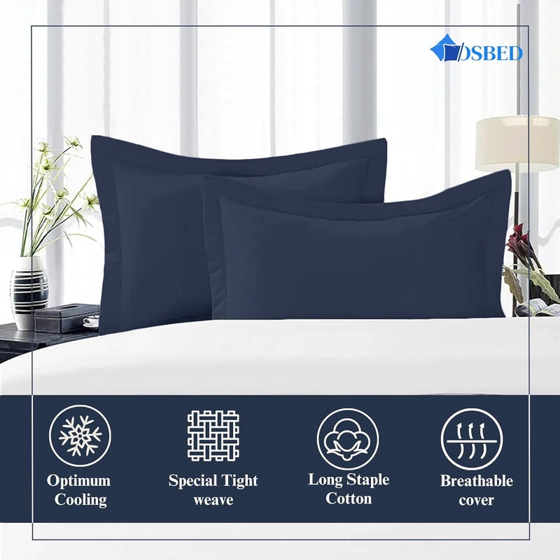 OSBED Cotton Pillow Covers Set of 2 - Breathable & Cooling Pillow Shams (Navy, 50 x 75cm) - Image 3