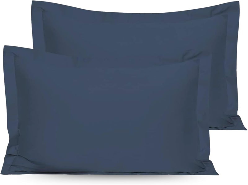 OSBED Cotton Pillow Covers Set of 2 - Breathable & Cooling Pillow Shams (Navy, 50 x 75cm) - Image 1
