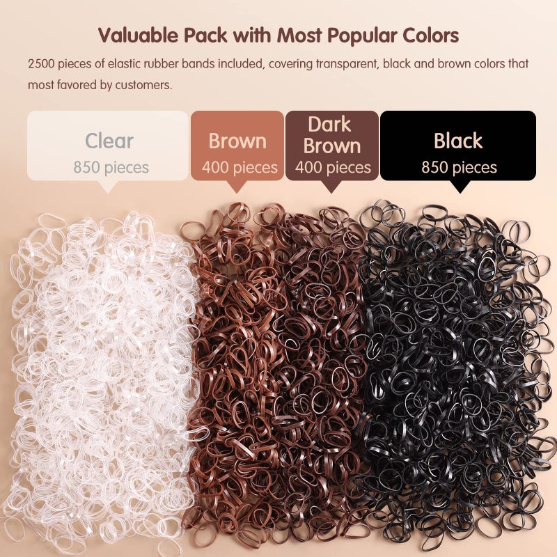 Funtopia Mini Hair Ties, 2500Pcs Soft Hair Rubber Bands and Elastics for Girls Women with Organizer Box (Black, Clear, Brown, Dark Brown) - Image 2