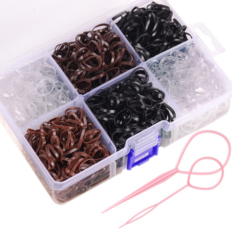 Funtopia Mini Hair Ties, 2500Pcs Soft Hair Rubber Bands and Elastics for Girls Women with Organizer Box (Black, Clear, Brown, Dark Brown) - Image 1