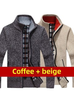 Generic Thickened Fleece Winter Mens Open Cardigan Sweater Stand Collar Knitted Loose Large Size Zipper Knitwear Casual Outerwear Brown Brown]  - Image 2