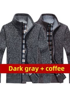 Generic Thickened Fleece Winter Mens Open Cardigan Sweater Stand Collar Knitted Loose Large Size Zipper Knitwear Casual Outerwear Brown Brown]  - Image 4